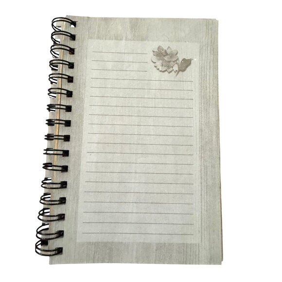 Penman Paper Spiral Journal With Hydrangea Floral Design On Woodgrain Cover Line - Picture 7 of 8
